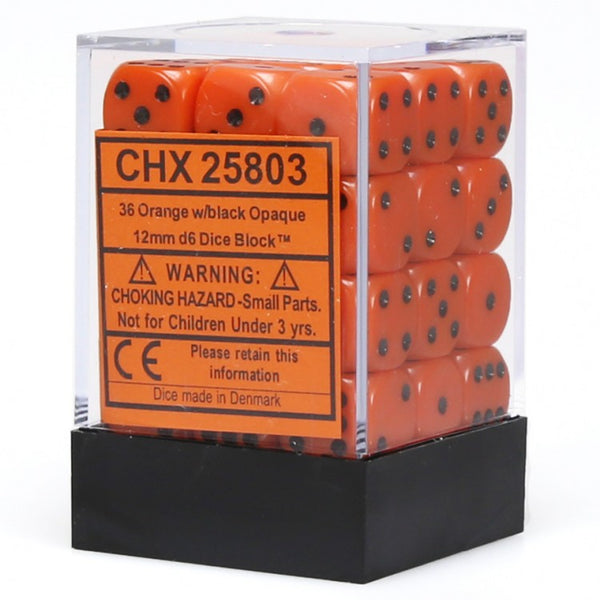 CHX25803: Opaque - 12mm D6 Orange w/black (36)