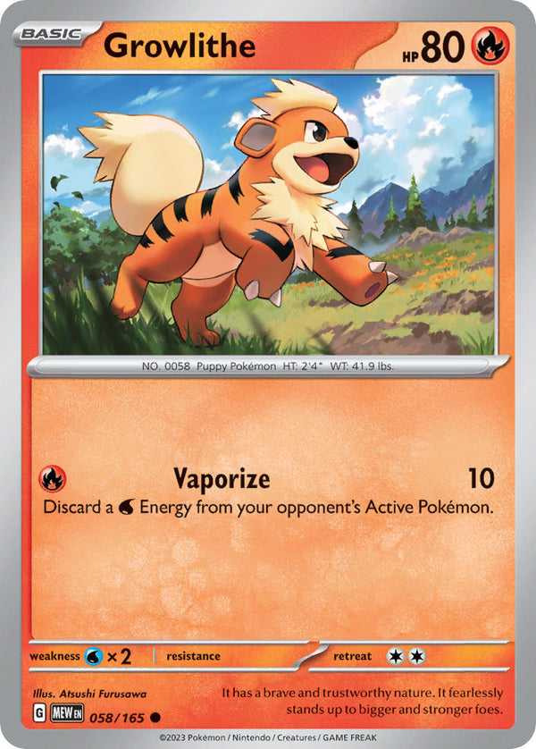 Growlithe - 058/165 (MEW) Common - Near Mint