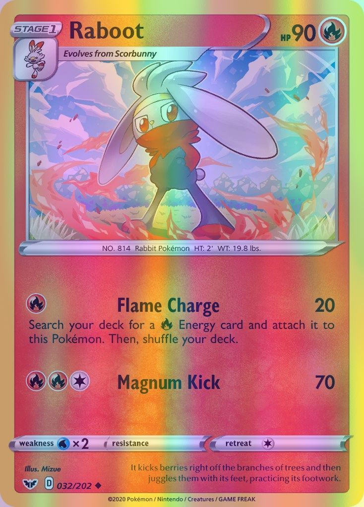 Raboot - 032/202 (SWSH01) Uncommon - Near Mint Reverse Holofoil