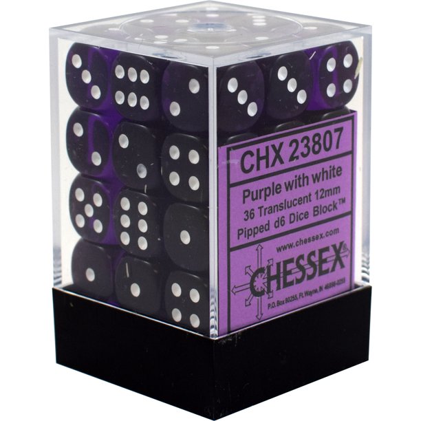 CHX23807: Translucent - 12mm D6 Purple w/white (36)