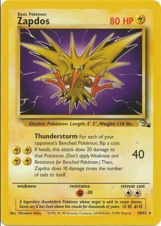 Zapdos  - 30/62 (FO) Rare - Damaged Unlimited