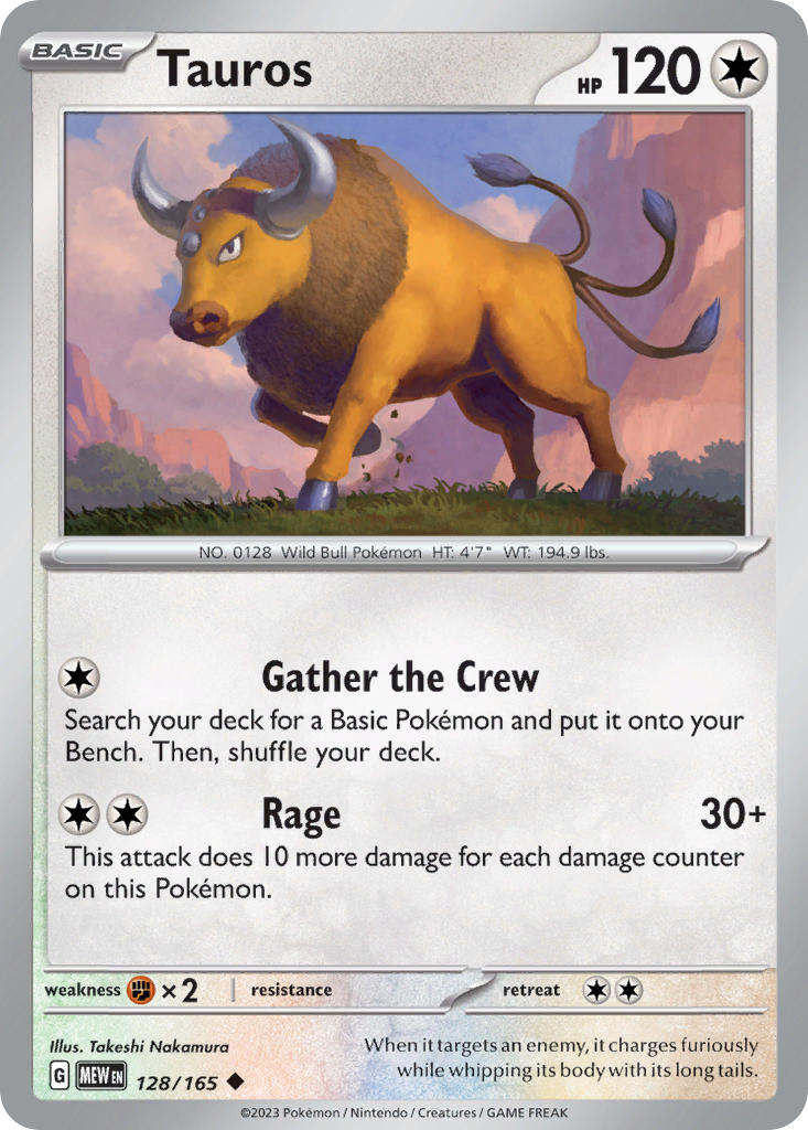 Tauros - 128/165 (MEW) Uncommon - Near Mint