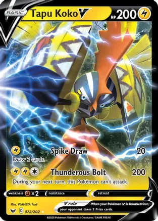 Tapu Koko V - 072/202 (SWSH01) Ultra Rare - Near Mint Holofoil