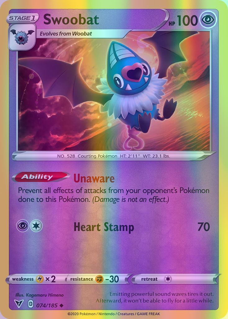 Swoobat - 074/185 (SWSH04) Uncommon - Near Mint Reverse Holofoil