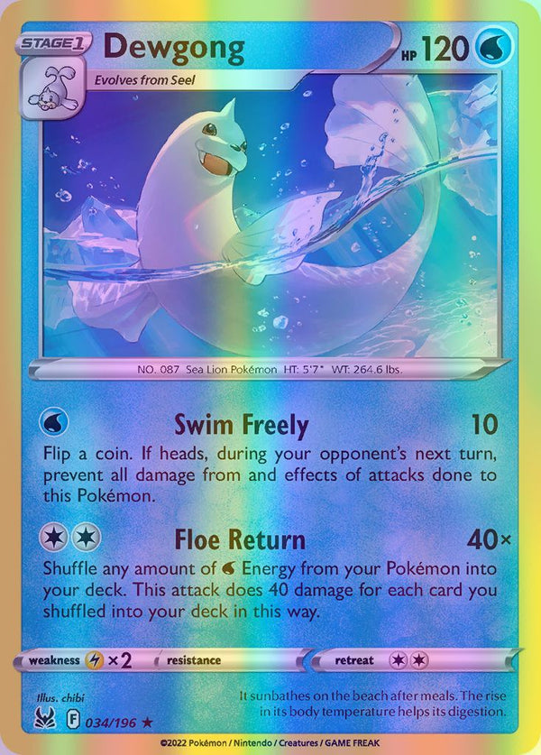 Dewgong - 034/196 (SWSH11) Rare - Near Mint Reverse Holofoil