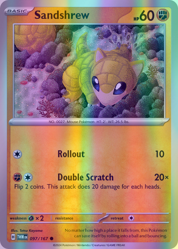 Sandshrew - 097/167 (TWM) Common - Near Mint Reverse Holofoil