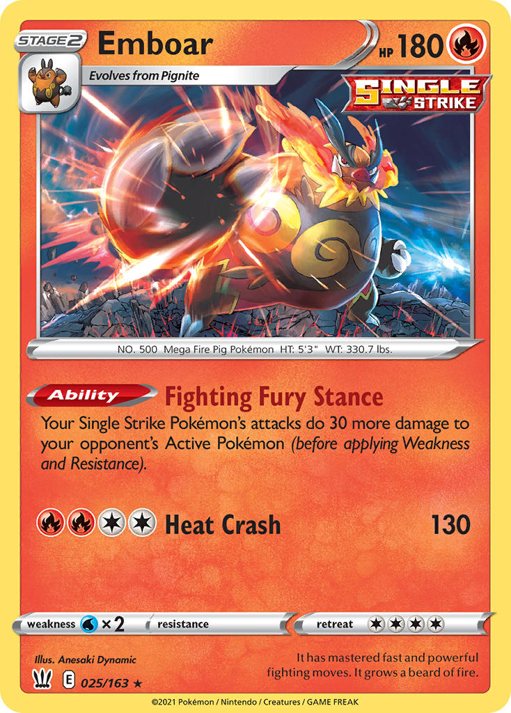 Emboar - 025/163 (SWSH05) Holo Rare - Near Mint Holofoil