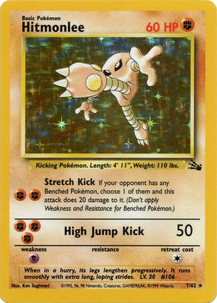 Hitmonlee  - 07/62 (FO) Holo Rare - Moderate Play Unlimited Holofoil