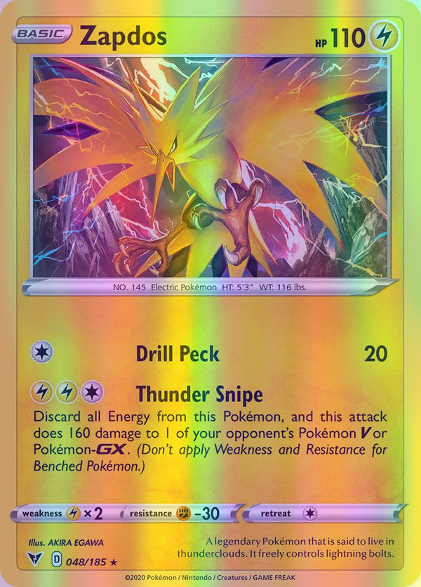 Zapdos - 048/185 (SWSH04) Holo Rare - Near Mint Reverse Holofoil