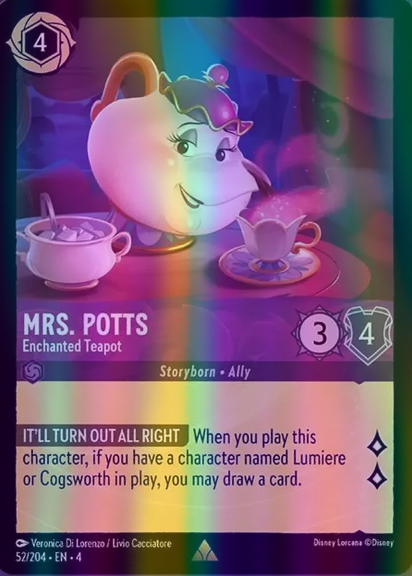 Mrs. Potts - Enchanted Teapot (Ursula's Return 052/204) Rare - Near Mint Cold Foil