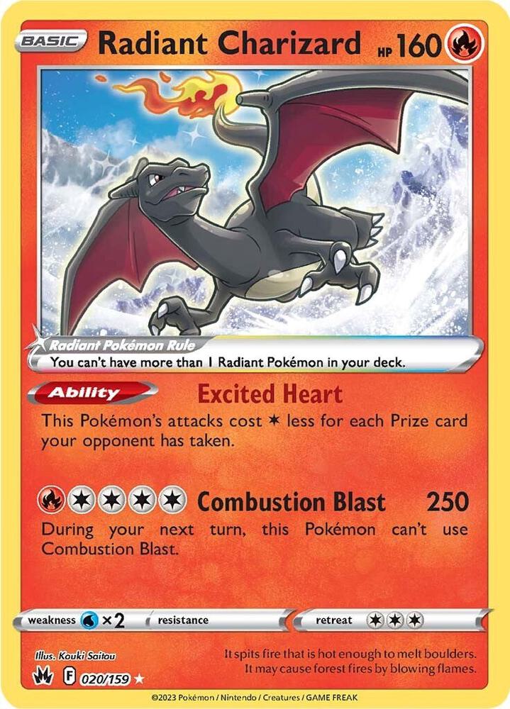 Radiant Charizard - 020/159 (CRZ) Radiant Rare -  Moderate Play Holofoil