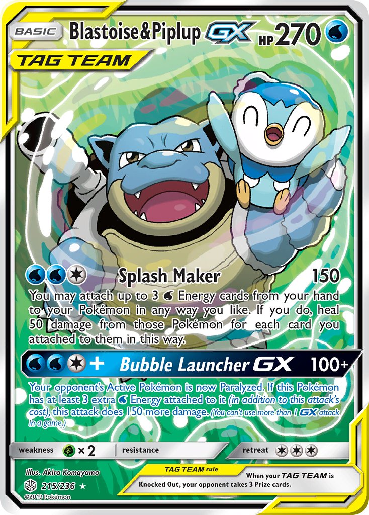 Blastoise & Piplup GX (Alternate Full Art) - 215/236 (CEC) Ultra Rare - Near Mint Holofoil