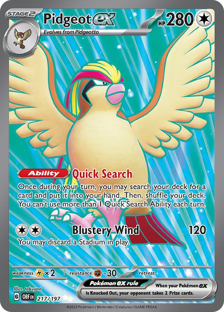 Pidgeot ex - 217/197 (OBF) Ultra Rare - Light Play Holofoil