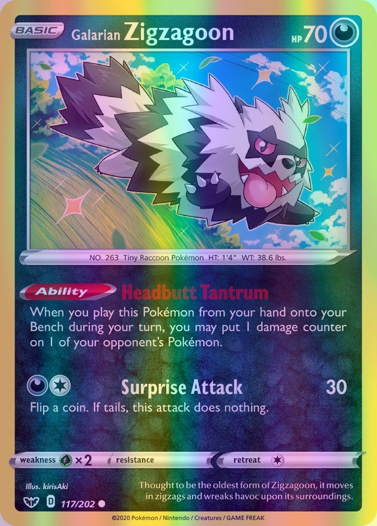 Galarian Zigzagoon - 117/202 (SWSH01) Common - Near Mint Reverse Holofoil