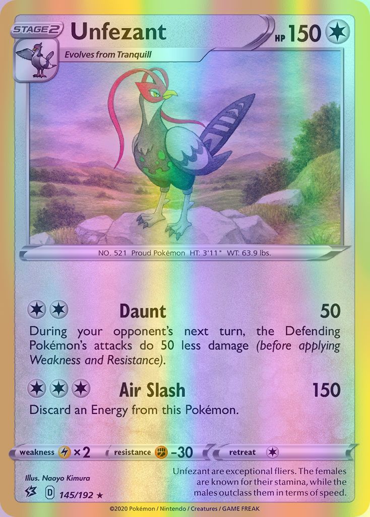 Unfezant - 145/192 (SWSH02) Rare - Near Mint Reverse Holofoil