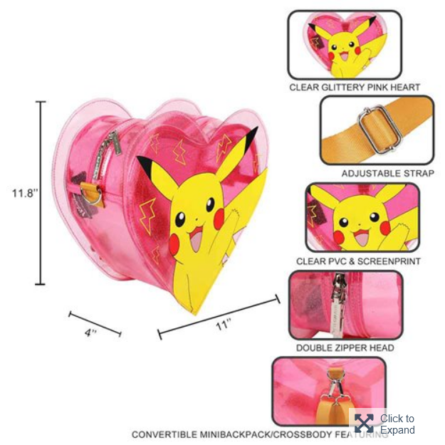 Pokemon Pikachu Heart Convertible Mini-Backpack