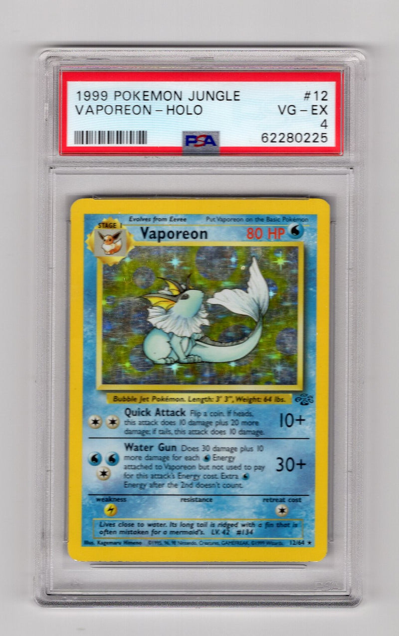 Vaporeon - 12/64 (JU) Holo Rare - Unlimited Damaged Holofoil (Graded - PSA 4)