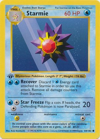 Starmie - 064/102 (BS) 1st Edition Common - Near Mint