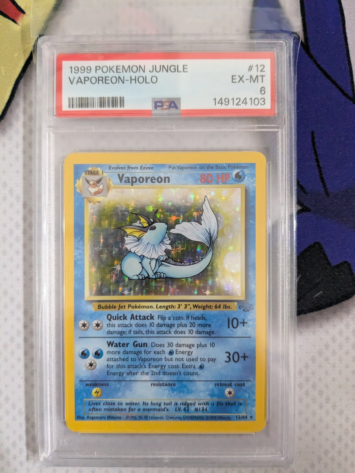 Vaporeon - 12/64 (JU) Holo Rare - Moderate Play Holofoil (Graded - PSA 6)