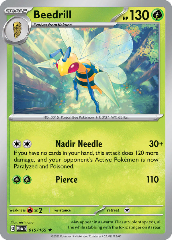 Beedrill - 015/165 (MEW) Rare - Near Mint Holofoil