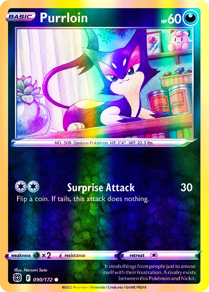 Purrloin - 090/172 (SWSH09) Common - Near Mint Reverse Holofoil