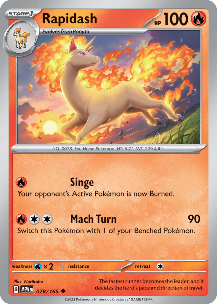 Rapidash - 078/165 (MEW) Uncommon - Near Mint