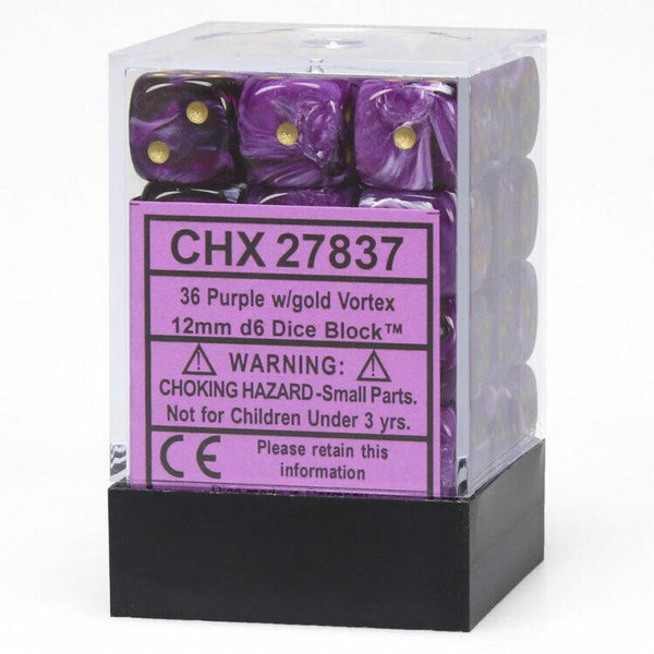 CHX27837: Vortex - 12mm D6 Purple w/gold (36)