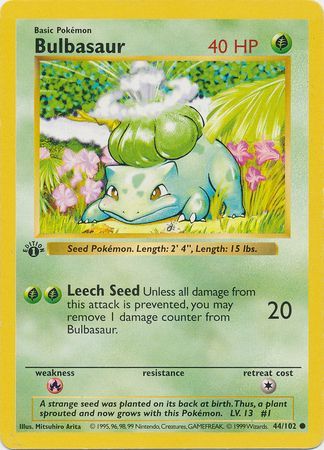 Bulbasaur - 044/102 (BS) 1st Edition Common - Near Mint