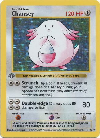 Chansey - 003/102 (BS) 1st Edition Holo Rare - Near Mint Holofoil