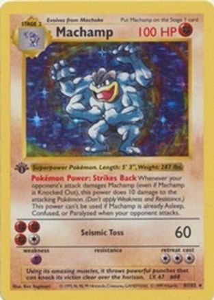 Machamp 8/102 Base Set Shadowless Deck Exclusives (PR) 1st Edition Holo Rare - Damaged