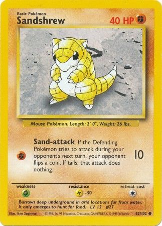 Sandshrew - 062/102 (BS) Common - Near Mint