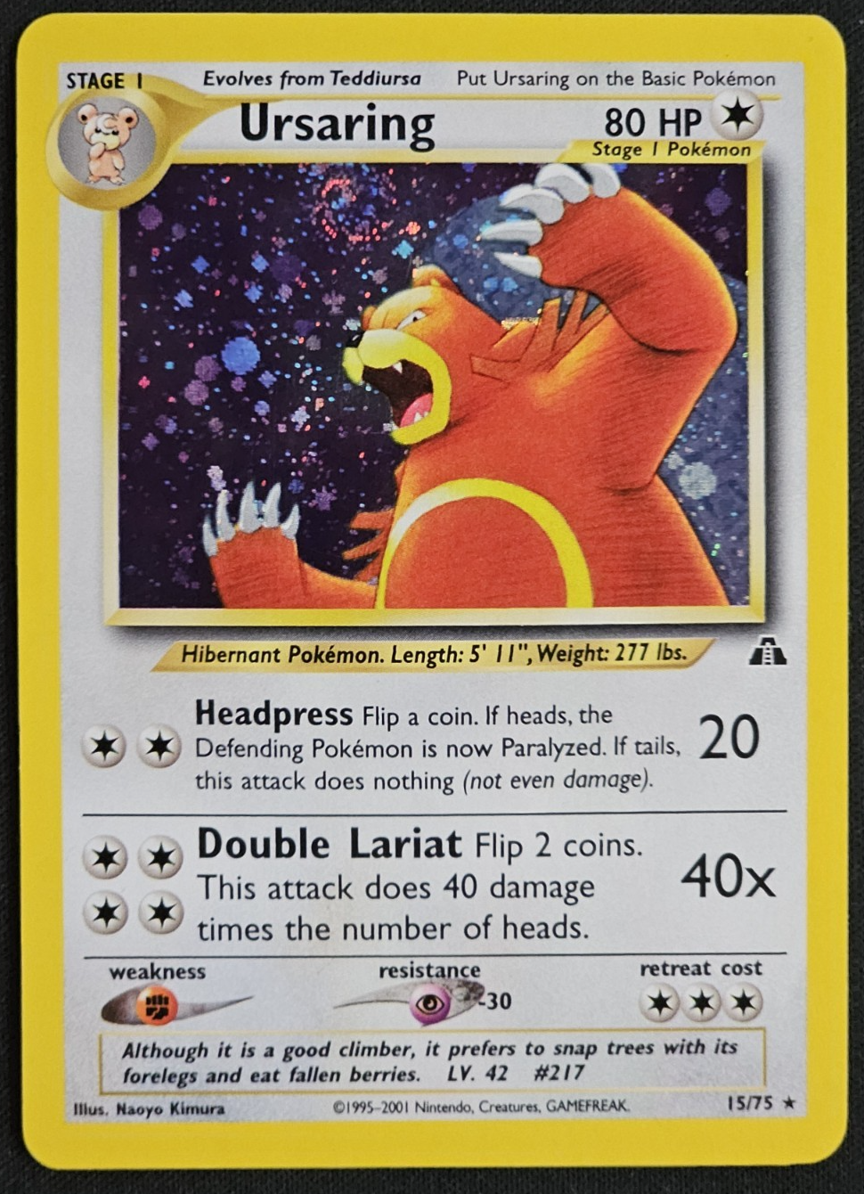 Ursaring - 15/75 (N2) Holo Rare -  Light Play Unlimited Holofoil