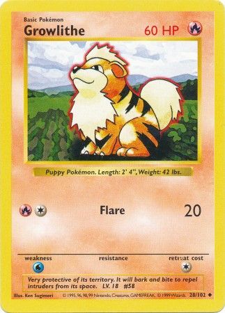 Growlithe - 028/102 (BSS) Uncommon - Near Mint Unlimited