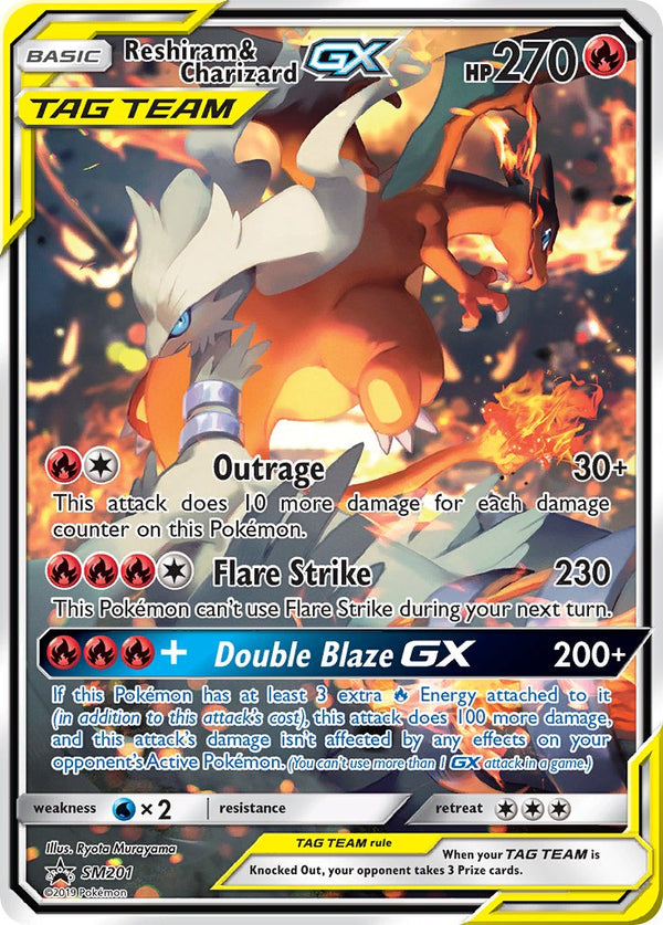 Reshiram & Charizard GX - SM201 (SM:PR) Promo - Light Play Holofoil