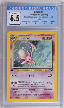 Espeon - 1/75 (N2) Rare (Graded -  CGC 6.5) 1st Edition