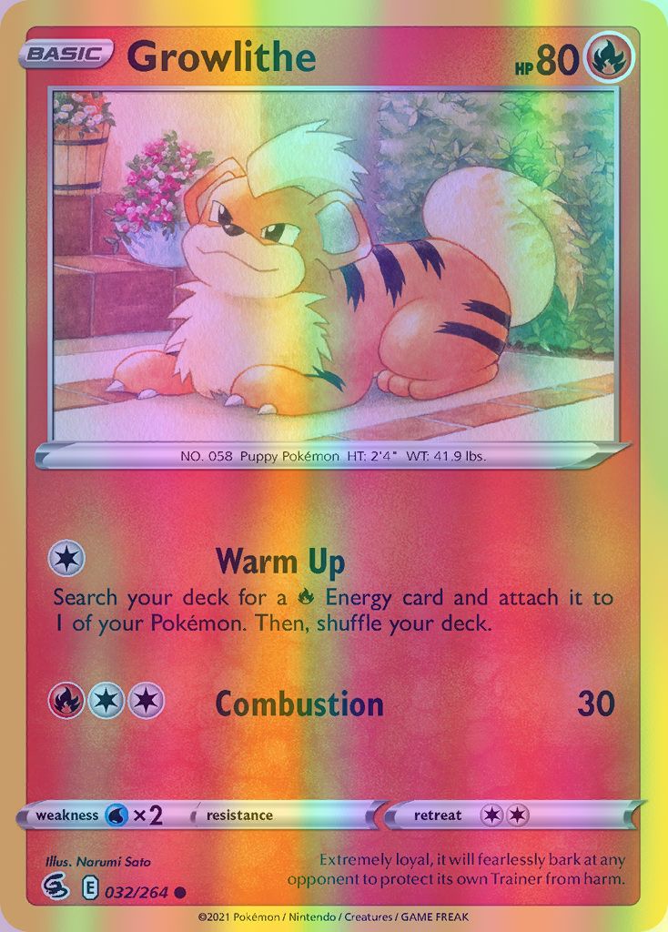 Growlithe - 032/264 (SWSH08) Common - Near Mint Reverse Holofoil