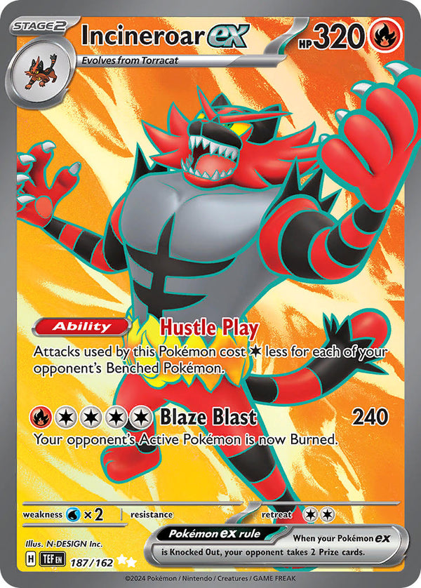 Incineroar ex - 187/162 (TEF) Ultra Rare - Near Mint Holofoil