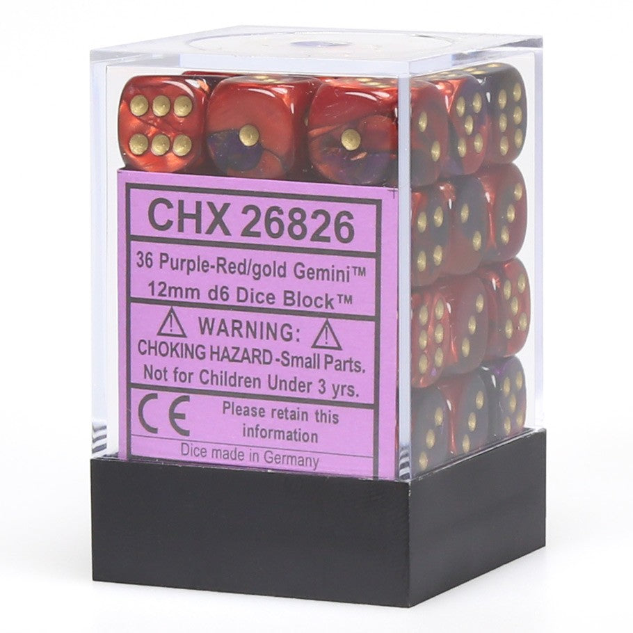 CHX26826: Gemini - 12mm D6 Purple-Red w/gold (36)