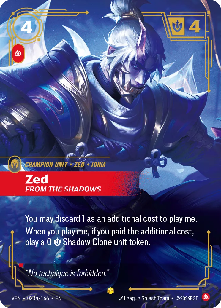 Zed, From the Shadows (Alternate Art) - 023a/166 (VEN) Epic