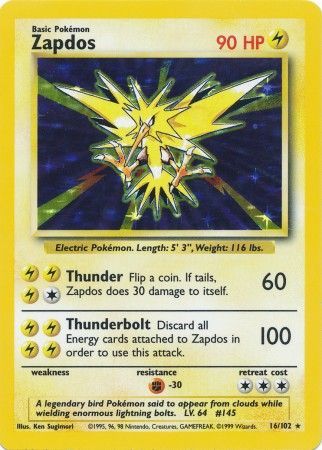 Zapdos - 016/102 (BS) Holo Rare - Near Mint Holofoil