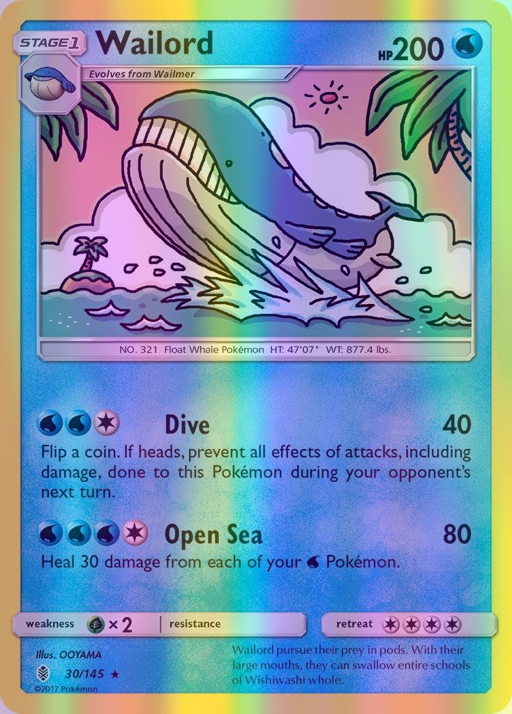 Wailord - 030/145 (SM:GRI) Rare - Near Mint Reverse Holofoil