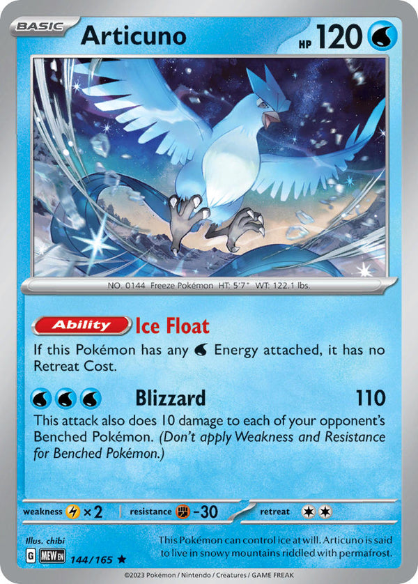 Articuno - 144/165 (MEW) Rare - Near Mint Holofoil