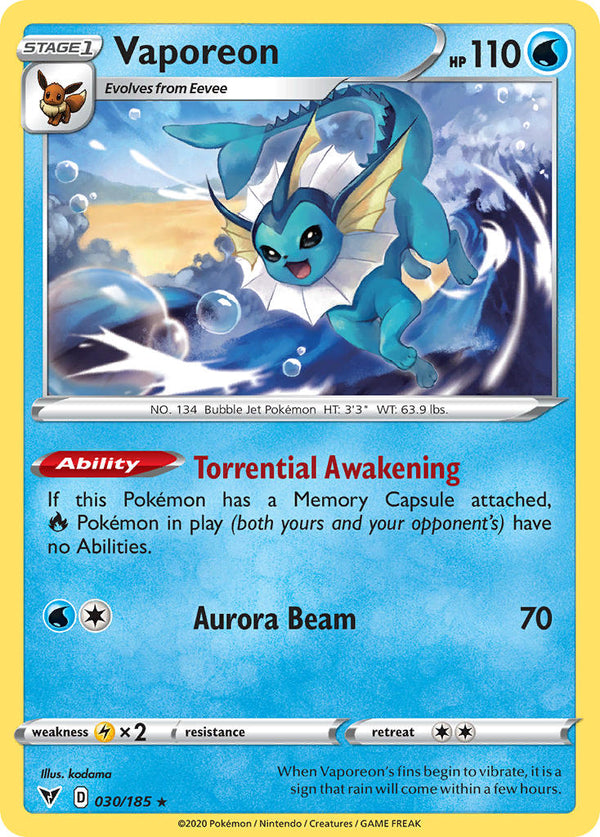 Vaporeon - 030/185 (SWSH04) Rare - Near Mint