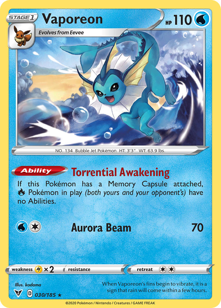 Vaporeon - 030/185 (SWSH04) Rare - Near Mint