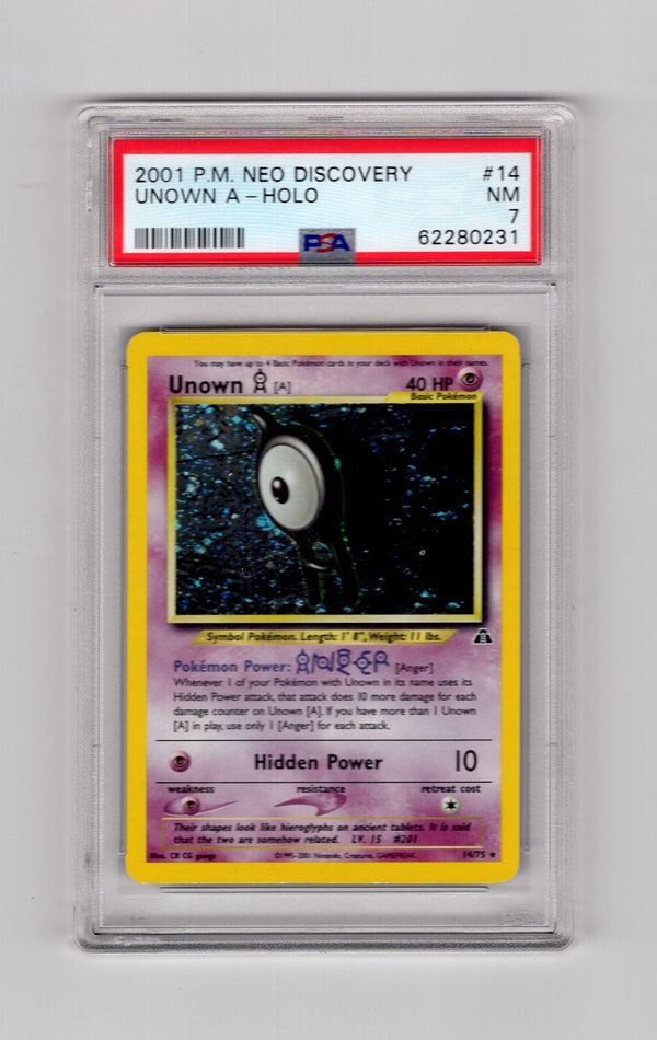 Unown A - 014/75 (N2) Holo Rare - Unlimited Light Play Holofoil (Graded - PSA 7)