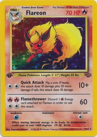 Flareon - 03/64 (JU) Holo Rare - Near Mint 1st Edition Holofoil