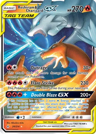 Reshiram & Charizard GX - 20/214 (UNB) Near Mint Ultra Rare