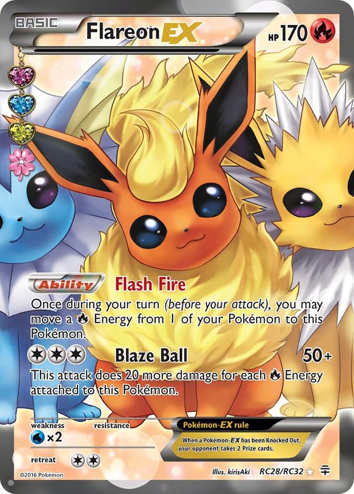 damaged pokemon card value Flareon EX (Full Art) - RC28/RC32 (GEN:RC) Ultra Rare
