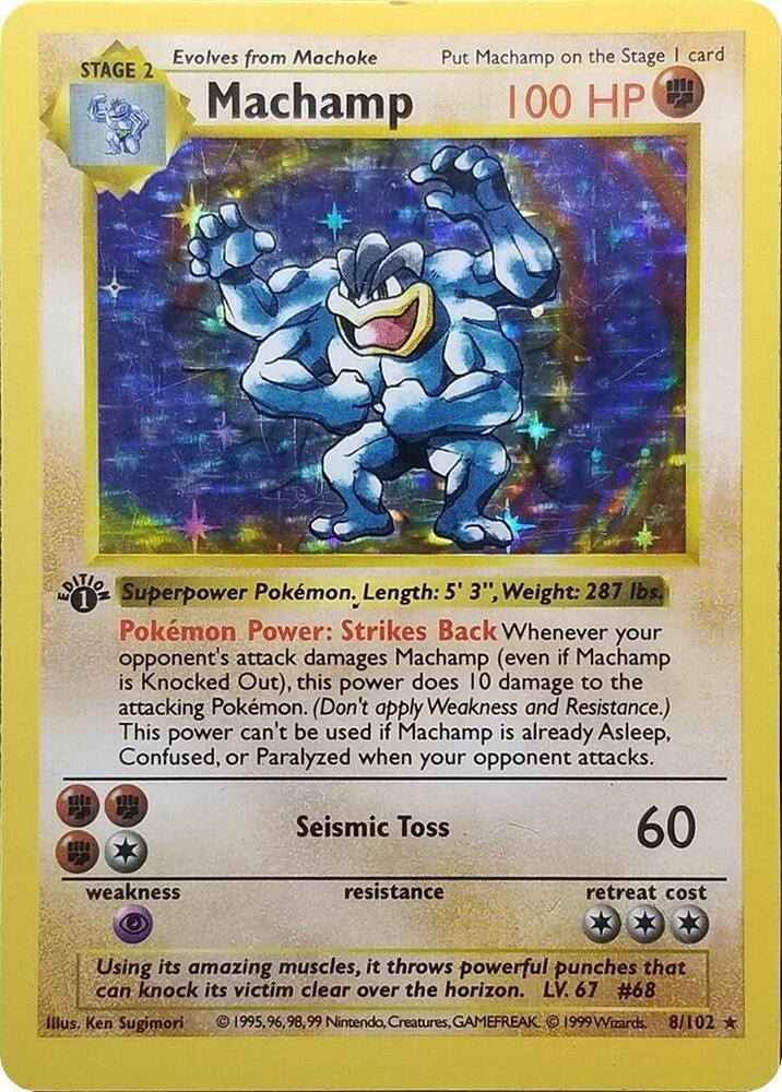 Machamp - 008/102 (BSS) Shadowless Holo Rare - Moderate Play 1st Edition