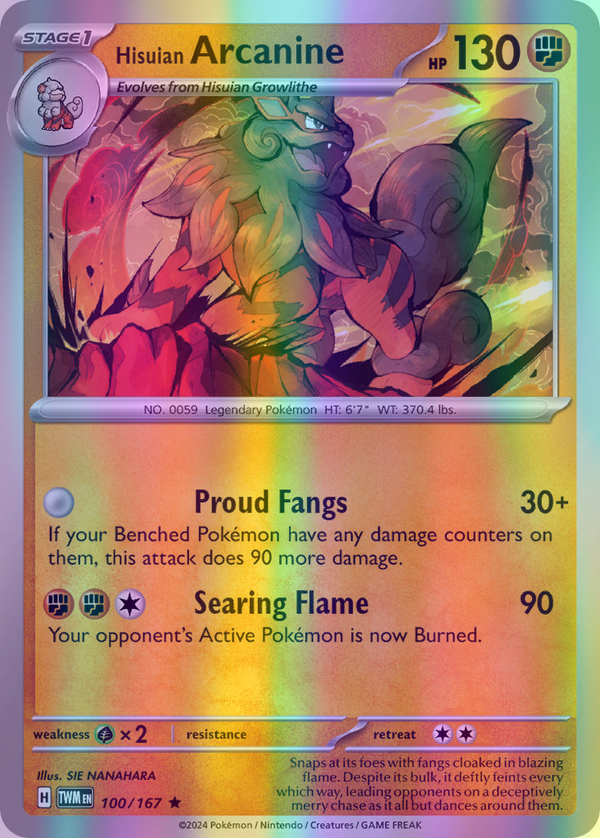 Hisuian Arcanine - 100/167 (TWM) Rare - Near Mint Reverse Holofoil